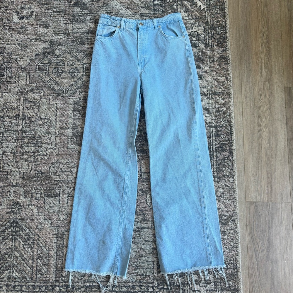 Zara light blue wide leg flare jeans